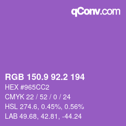 カラーコード: RGB 150.9 92.2 194 | qconv.com