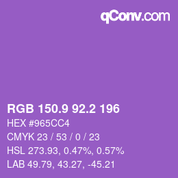 カラーコード: RGB 150.9 92.2 196 | qconv.com