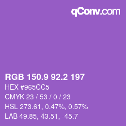 カラーコード: RGB 150.9 92.2 197 | qconv.com