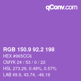 カラーコード: RGB 150.9 92.2 198 | qconv.com