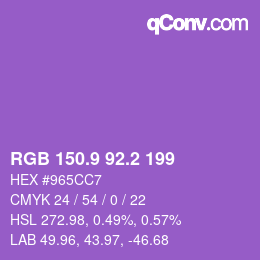 カラーコード: RGB 150.9 92.2 199 | qconv.com