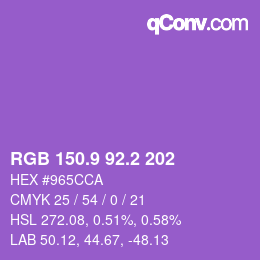 カラーコード: RGB 150.9 92.2 202 | qconv.com