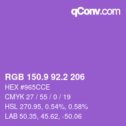 カラーコード: RGB 150.9 92.2 206 | qconv.com