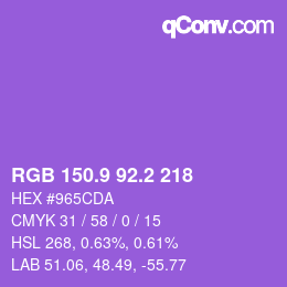 カラーコード: RGB 150.9 92.2 218 | qconv.com