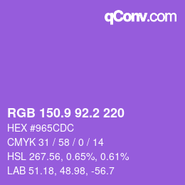 カラーコード: RGB 150.9 92.2 220 | qconv.com