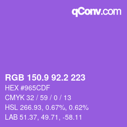 カラーコード: RGB 150.9 92.2 223 | qconv.com