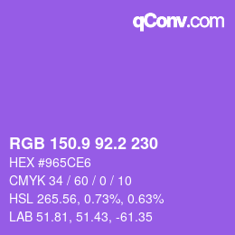 カラーコード: RGB 150.9 92.2 230 | qconv.com