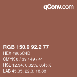 カラーコード: RGB 150.9 92.2 77 | qconv.com