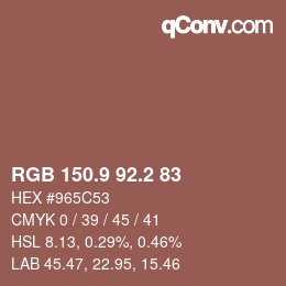 カラーコード: RGB 150.9 92.2 83 | qconv.com