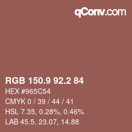 カラーコード: RGB 150.9 92.2 84 | qconv.com