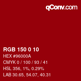 カラーコード: RGB 150 0 10 | qconv.com