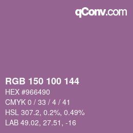 颜色代码: RGB 150 100 144 | qconv.com