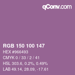 颜色代码: RGB 150 100 147 | qconv.com