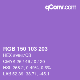 Color code: RGB 150 103 203 | qconv.com