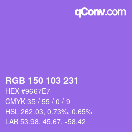 Color code: RGB 150 103 231 | qconv.com