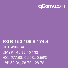 カラーコード: RGB 150 108.8 174.4 | qconv.com