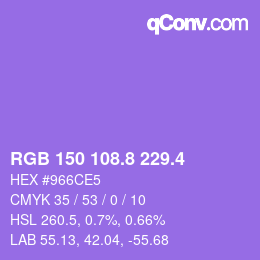 カラーコード: RGB 150 108.8 229.4 | qconv.com