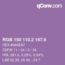 カラーコード: RGB 150 110.2 167.6 | qconv.com