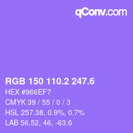 カラーコード: RGB 150 110.2 247.6 | qconv.com