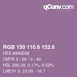 カラーコード: RGB 150 110.6 152.6 | qconv.com