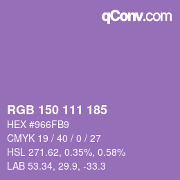 颜色代码: RGB 150 111 185 | qconv.com