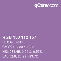 Color code: RGB 150 112 167 | qconv.com