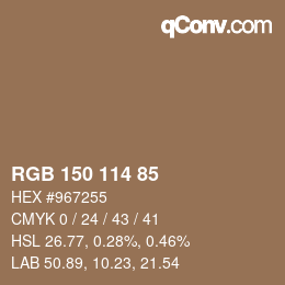 Color code: RGB 150 114 85 | qconv.com