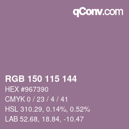 Color code: RGB 150 115 144 | qconv.com
