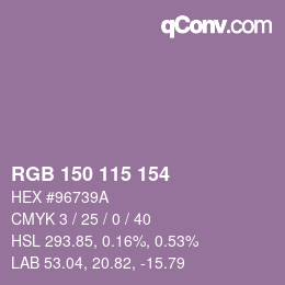Color code: RGB 150 115 154 | qconv.com