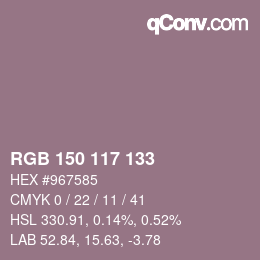 Código de color: RGB 150 117 133 | qconv.com