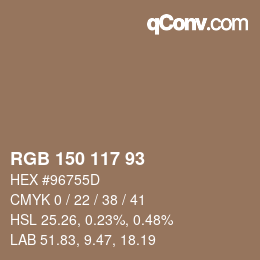 颜色代码: RGB 150 117 93 | qconv.com