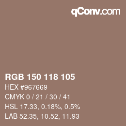 カラーコード: RGB 150 118 105 | qconv.com