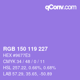 Color code: RGB 150 119 227 | qconv.com
