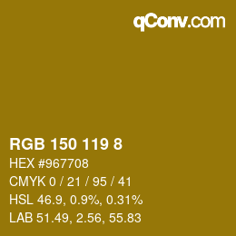 颜色代码: RGB 150 119 8 | qconv.com