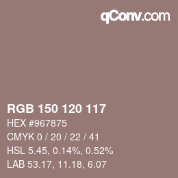 Farbcode: RGB 150 120 117 | qconv.com