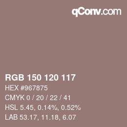 Código de color: RGB 150 120 117 | qconv.com