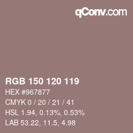 カラーコード: RGB 150 120 119 | qconv.com