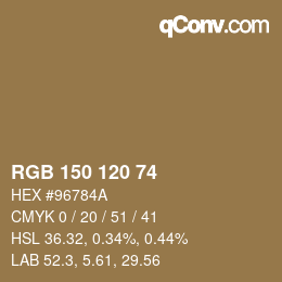 颜色代码: RGB 150 120 74 | qconv.com