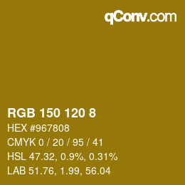 颜色代码: RGB 150 120 8 | qconv.com