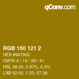 カラーコード: RGB 150 121 2 | qconv.com