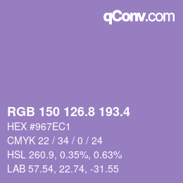 カラーコード: RGB 150 126.8 193.4 | qconv.com