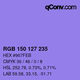 颜色代码: RGB 150 127 235 | qconv.com
