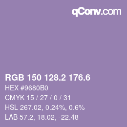カラーコード: RGB 150 128.2 176.6 | qconv.com