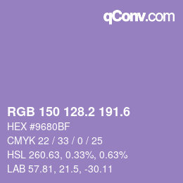 カラーコード: RGB 150 128.2 191.6 | qconv.com
