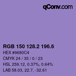 カラーコード: RGB 150 128.2 196.6 | qconv.com