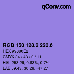 カラーコード: RGB 150 128.2 226.6 | qconv.com