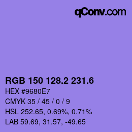 カラーコード: RGB 150 128.2 231.6 | qconv.com