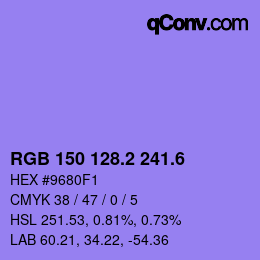 カラーコード: RGB 150 128.2 241.6 | qconv.com