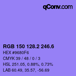カラーコード: RGB 150 128.2 246.6 | qconv.com