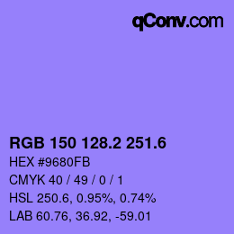 カラーコード: RGB 150 128.2 251.6 | qconv.com